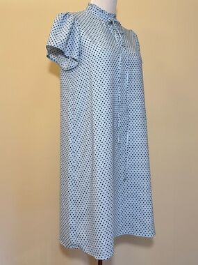 Ann Taylor Polka Dot Dress XS Blue Preppy Office Vintage Style Tie Waist